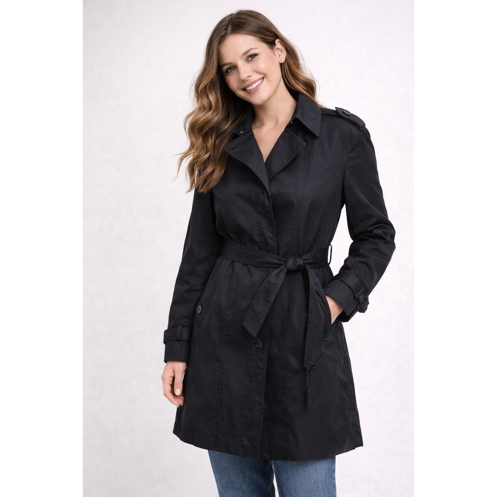 Marks and Spencer Womens Trench coat 12 Black long sleeve collar 9511897